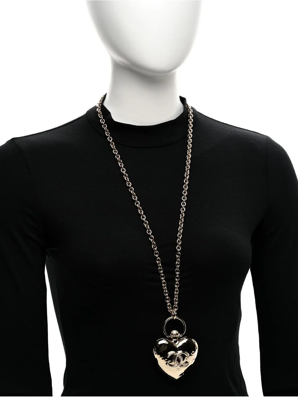 Chanel Giant Metal CC Heart Locket Necklace Silver - Picture 7 of 7